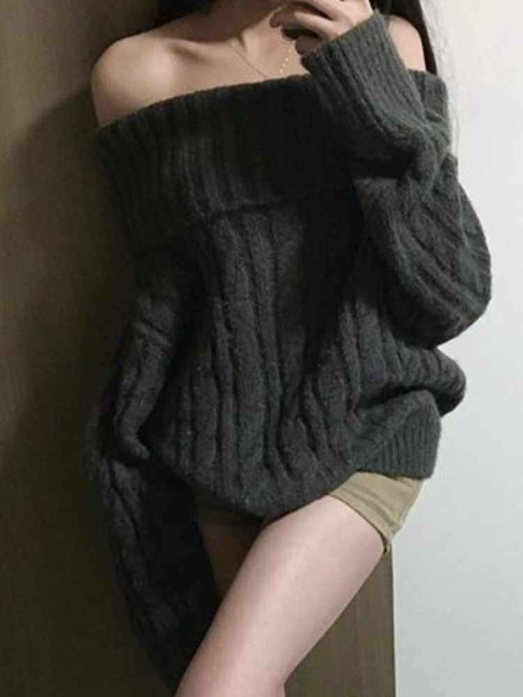 French Design Grey Off Shoulde - Winter Clothing Factory Outlet ulasan dan harga